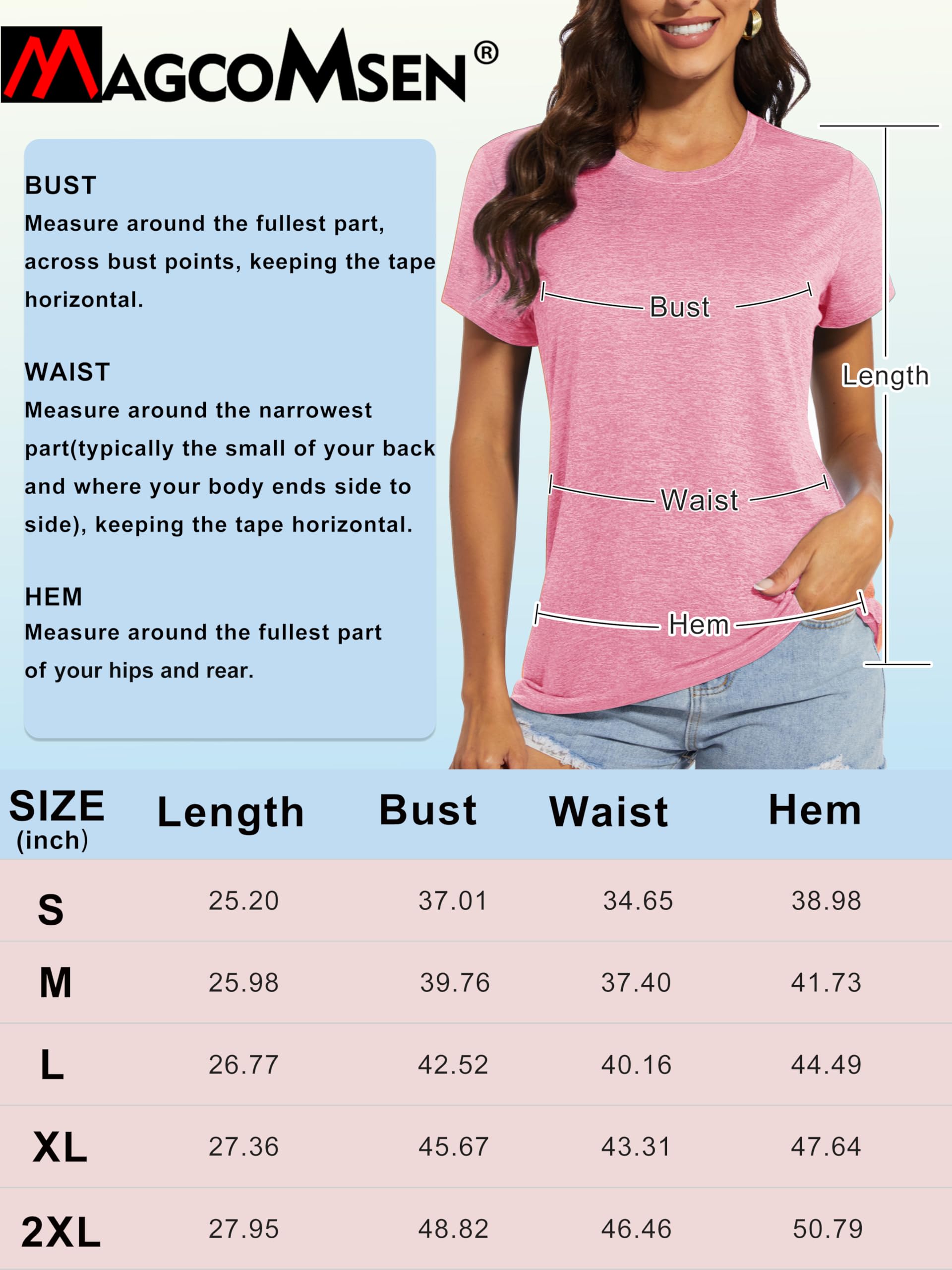 MAGCOMSEN Womens Running Shirts Short Sleeve Fitness Workout Athletic T-Shirt Hiking Shirts Dry Fit Jogging Shirts Pink Large