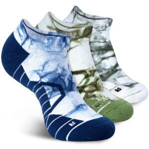 hylaea low cut socks for running sports athletic walking golf tie-dyed pattern no show compression blue green large