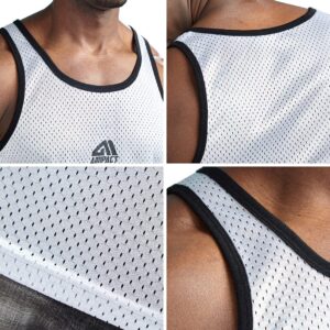 AIMPACT Men Athletic Workout Tank Tops Mesh Quick Dry Fitness Running Gym Muscle Sleeveless Shirts WhiteDarkBlue M