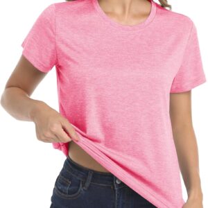 MAGCOMSEN Womens Running Shirts Short Sleeve Fitness Workout Athletic T-Shirt Hiking Shirts Dry Fit Jogging Shirts Pink Large