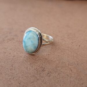 Larimar Ring 925 Solid Sterling Silver, Boho Ring, Oval Shape Gemstone Ring, Women Ring, Gift Ring for Women All US Ring Size (8)