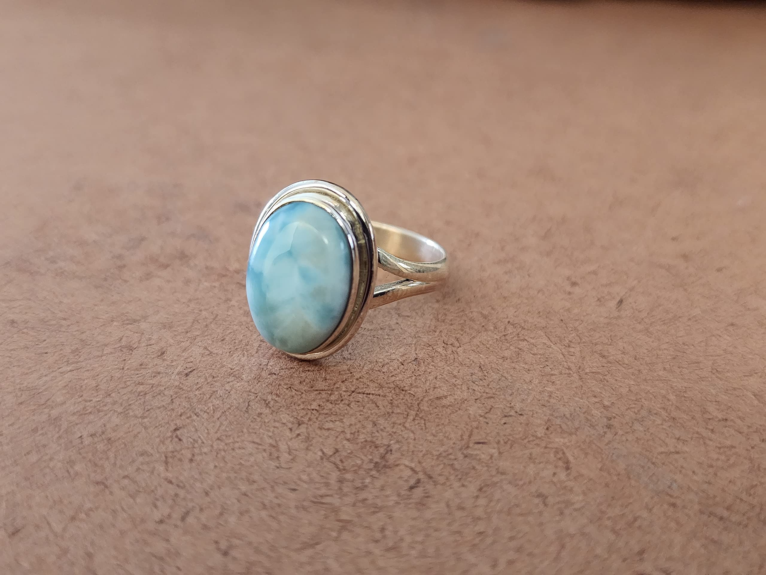 Larimar Ring 925 Solid Sterling Silver, Boho Ring, Oval Shape Gemstone Ring, Women Ring, Gift Ring for Women All US Ring Size (8)