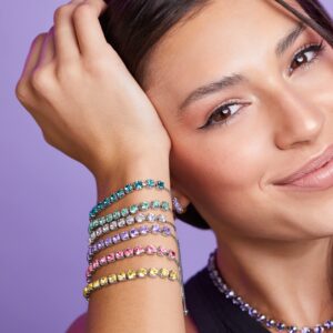 INSPIRED VOICES Easy Slider Adjustable Bracelets - Lariat Tennis Bracelets for Women, Rhinestone Bracelets for Women - Blue Bracelet, Pink Bracelet, Purple Bracelet & More (June - Lavender)