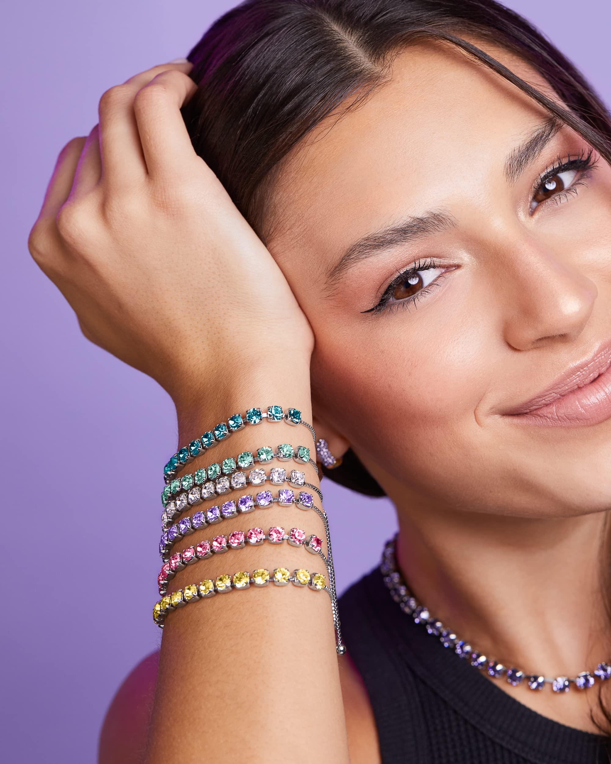 INSPIRED VOICES Easy Slider Adjustable Bracelets - Lariat Tennis Bracelets for Women, Rhinestone Bracelets for Women - Blue Bracelet, Pink Bracelet, Purple Bracelet & More (June - Lavender)