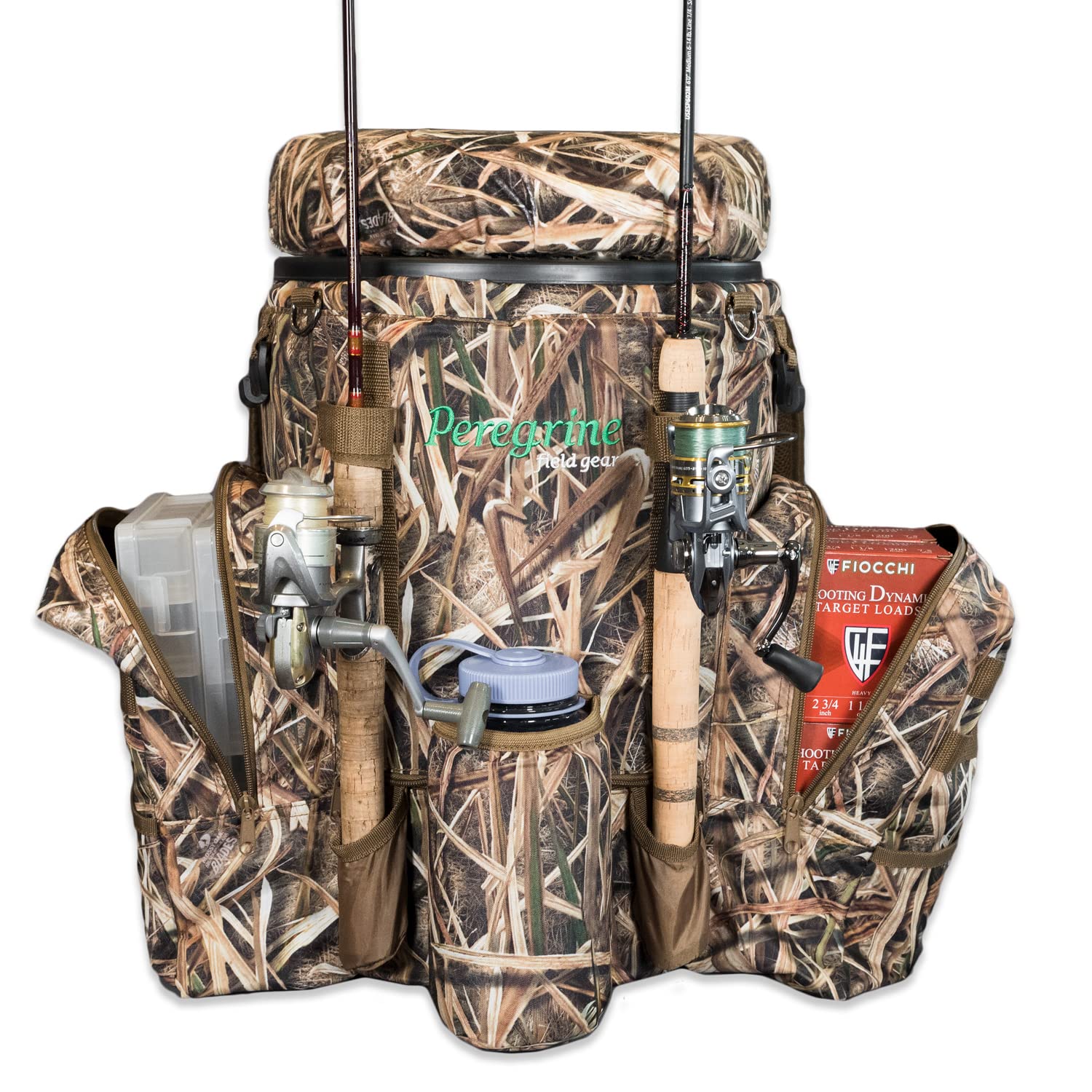 Peregrine Field Gear Insulated Organized Venture Bucket & Backpack Seat for Fishing/Hunting with Shadow Grass Blades Camouflage - 6 Gallon