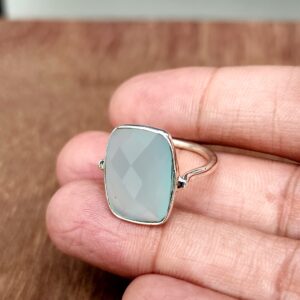 Aqua Chalcedony Ring 925 Solid Sterling Silver, Boho Statement Ring, Summer Gifts Ring, Bohemian Ring for Women, Rectangle Shape Ring All US Ring Size (12)