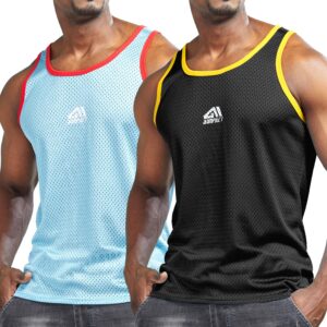 aimpact men athletic workout tank tops mesh quick dry fitness running gym muscle sleeveless shirts blackblue l