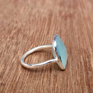 Aqua Chalcedony Ring 925 Solid Sterling Silver, Boho Statement Ring, Summer Gifts Ring, Bohemian Ring for Women, Rectangle Shape Ring All US Ring Size (12)