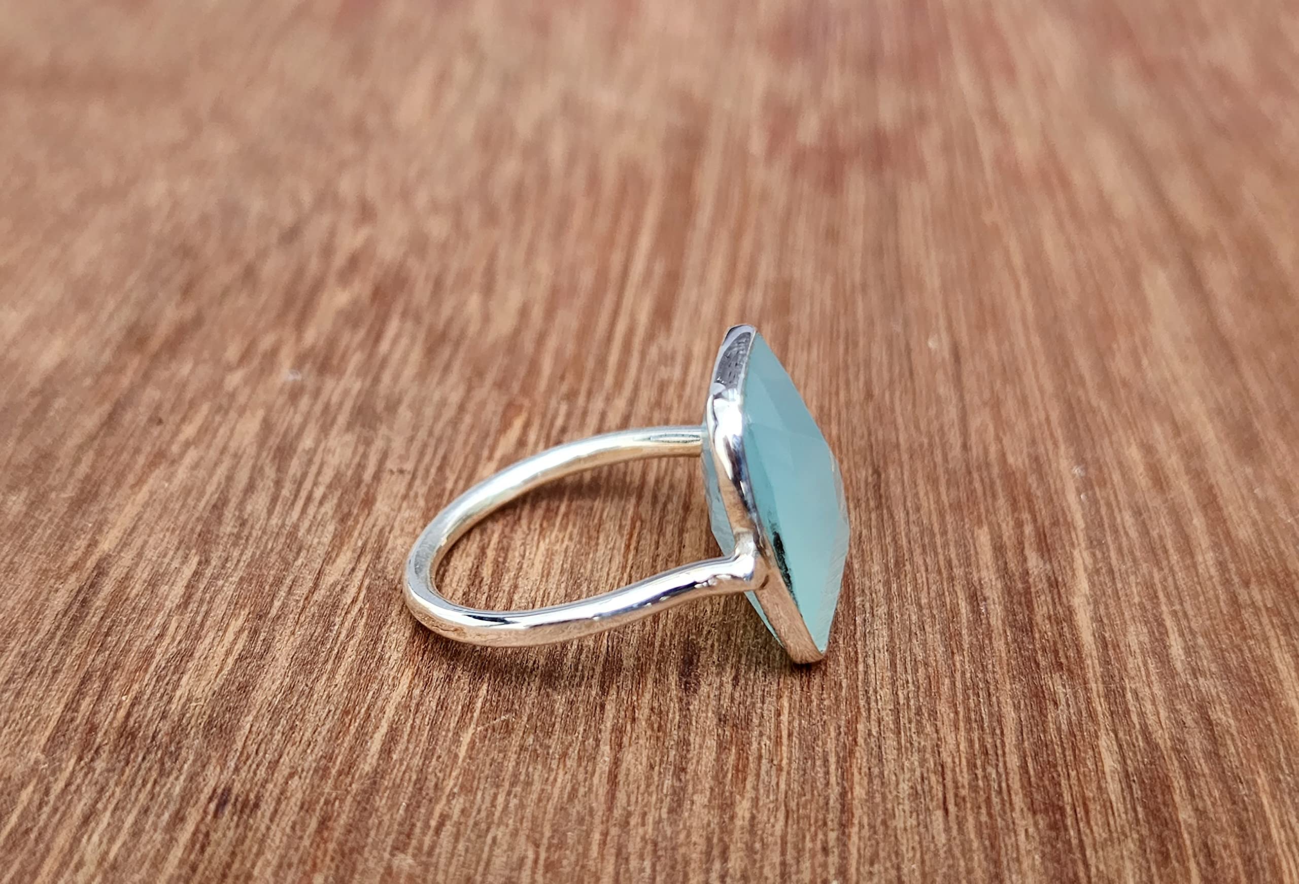 Aqua Chalcedony Ring 925 Solid Sterling Silver, Boho Statement Ring, Summer Gifts Ring, Bohemian Ring for Women, Rectangle Shape Ring All US Ring Size (12)