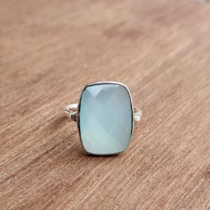 Aqua Chalcedony Ring 925 Solid Sterling Silver, Boho Statement Ring, Summer Gifts Ring, Bohemian Ring for Women, Rectangle Shape Ring All US Ring Size (12)