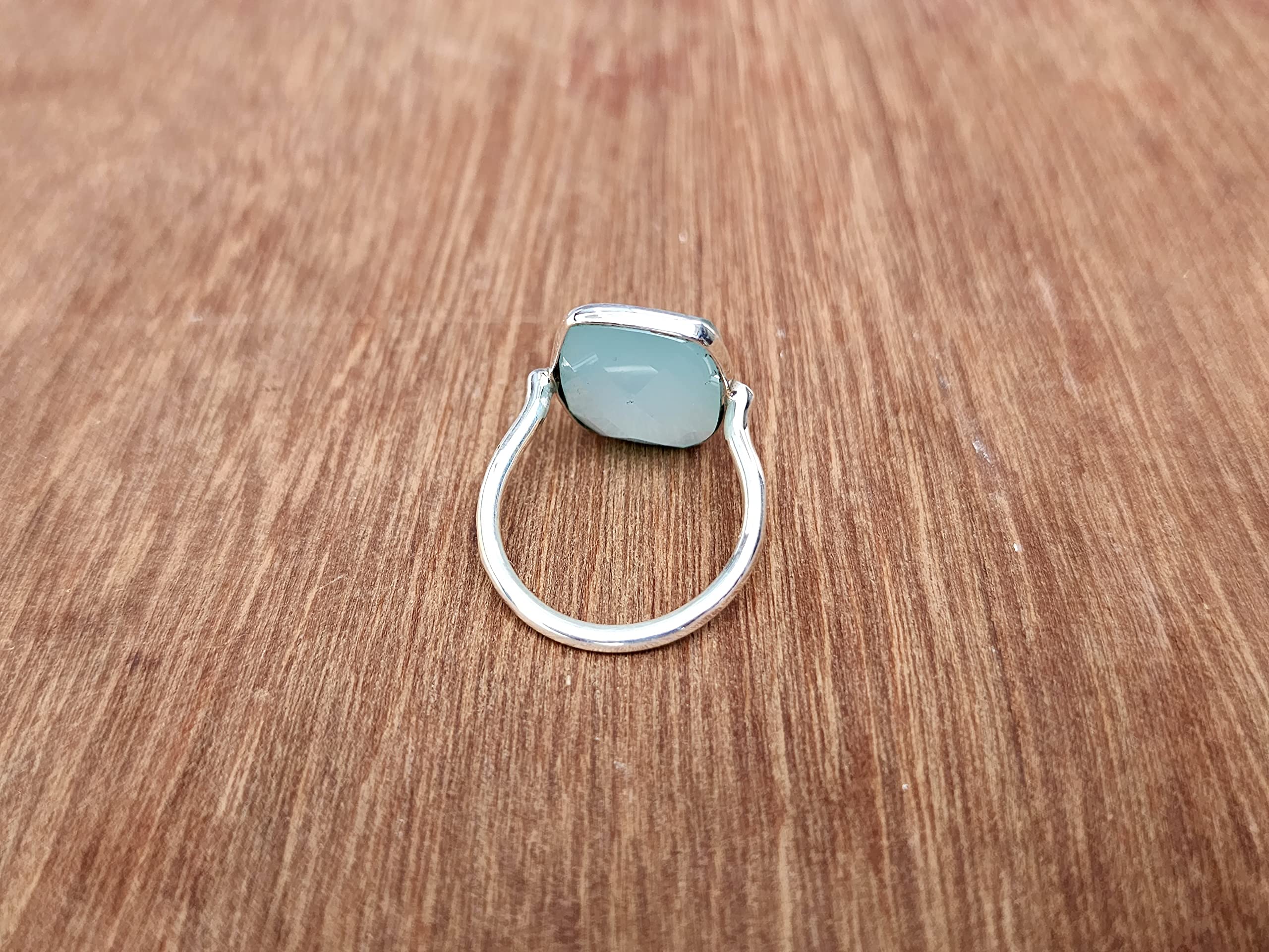 Aqua Chalcedony Ring 925 Solid Sterling Silver, Boho Statement Ring, Summer Gifts Ring, Bohemian Ring for Women, Rectangle Shape Ring All US Ring Size (12)