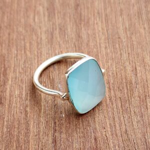 Aqua Chalcedony Ring 925 Solid Sterling Silver, Boho Statement Ring, Summer Gifts Ring, Bohemian Ring for Women, Rectangle Shape Ring All US Ring Size (12)