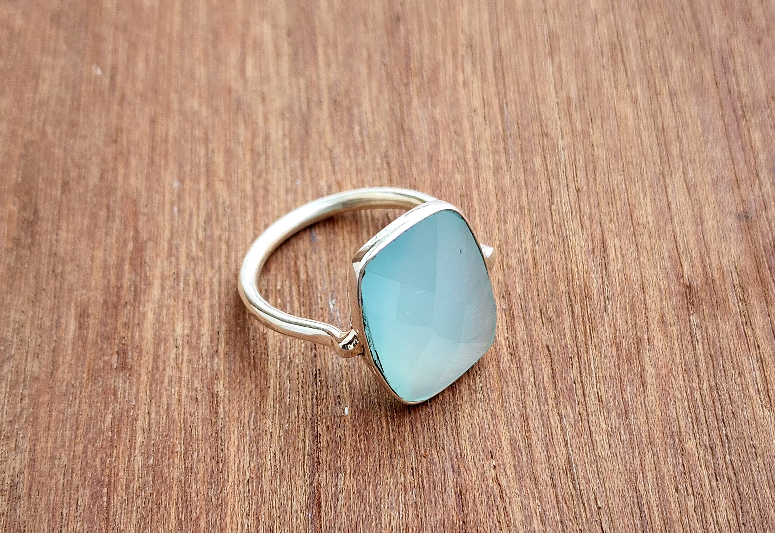 Aqua Chalcedony Ring 925 Solid Sterling Silver, Boho Statement Ring, Summer Gifts Ring, Bohemian Ring for Women, Rectangle Shape Ring All US Ring Size (12)