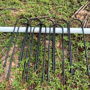 Heavy Duty Trampoline Stakes Anchors High Wind Stakes U- Shaped Sharp Ends Ground Anchor Galvanized Steel 11.8inch Safety Stakes for Soccer, Tents and Garden Decorations (Black 8pcs)