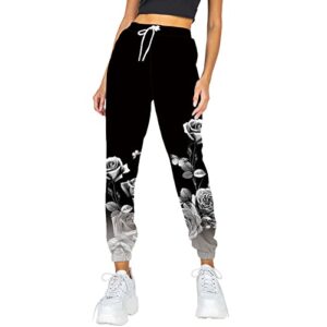 4-Way Stretch Joggers for Women Cotton Jogger Ribber Splicing Lounge Sweat Pants Lounge Pants for Running Jogging Black