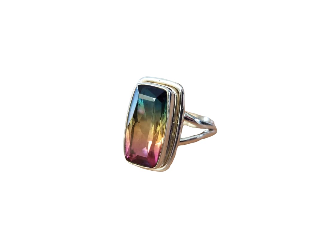 Multi Color Tourmaline Quartz Ring, 925 Solid Sterling Silver Ring, Handmade Boho Ring, Gemstone Ring, Gift for Her, Women Ring, All Ring US Size (10)