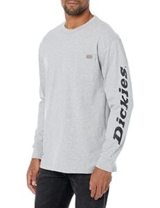 dickies men's big & tall long sleeve wordmark graphic t-shirt, heather gray, 3x