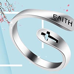 Tobestu 925 Sterling Silver Faith Cross Open Statement Rings Adjustable Minimalist Hope Love Eternity Wedding Band Promise Ring Y531-silver