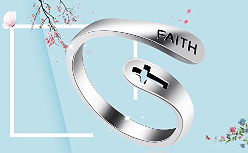 Tobestu 925 Sterling Silver Faith Cross Open Statement Rings Adjustable Minimalist Hope Love Eternity Wedding Band Promise Ring Y531-silver