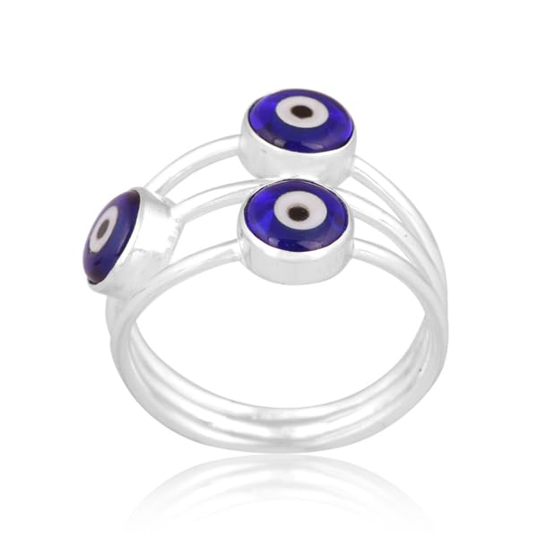 DHRUVANSH CREATIONS Evil Eye Ring, 925 Sterling Silver Evil Eye Rings for Women, Minimalist Blue Evil Eyes Ring Lucky Jewelry Gifts (6)