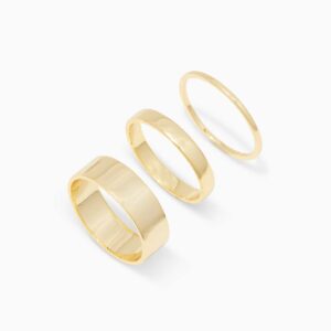 gorjana Women's Rose Ring Set, 18k Gold Plated, Set of 3 Flat High Shine Bands, Size 7