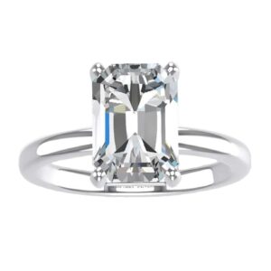 3.0 Carat Moissanite Engagement Ring, Emerald Cut DF Color VVS Clarity Moissanite in Square Wedding Rings, Sterling Silver Rings for Women with 18K White Gold Plated (6)