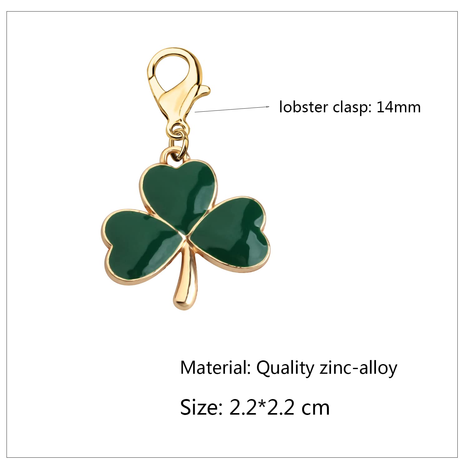 Gzrlyf Green Shamrock Charm with Lobster Clasp 3 Leaf Clover Charm with Irish Blessing Card St Patrick’s Day Gift Lucky Jewelry Charms (3 Leaf Clover Charm)