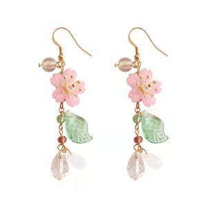 korean fashion resin sakura leaf drop earring cute cherry blossom flower petal tassel dangle earring for women statement holiday party jewelry-a cherry blossom