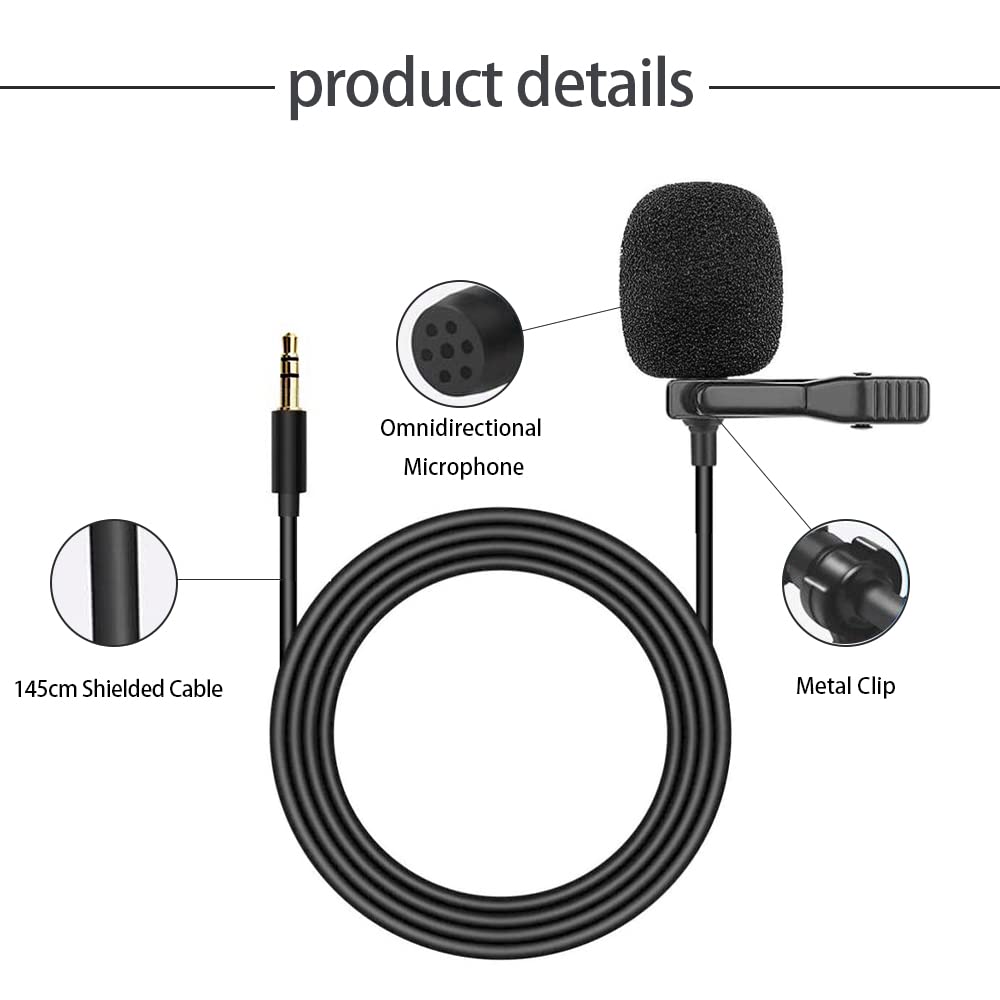 NHOPEEW 3.5mm Car Microphone for Car Stereo Universal Portable 5ft Lavalier Clip Mic for Vehicle Head Unit Bluetooth Radio