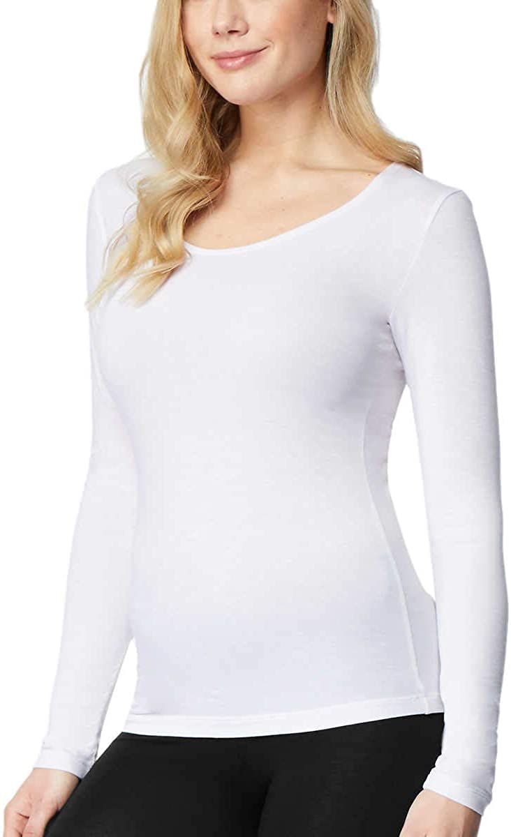 32 Degrees Women's 2 Pack Ultra Light Thermal Baselayer Scoop Top, White/Cloud Cover, Small