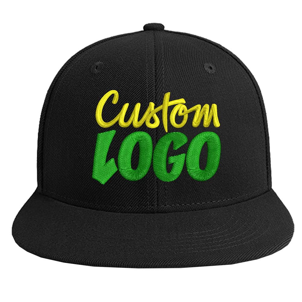 Custom Snapback Hat for Men Design Your Own Embroidery Logo Flat Bill Visor Classic Adjustable Baseball Cap Black