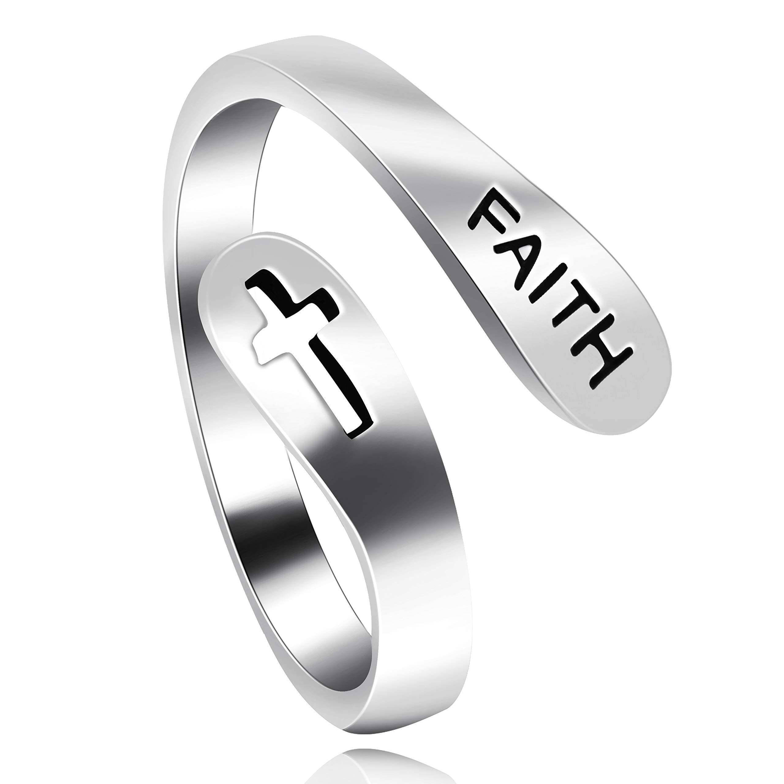 Tobestu 925 Sterling Silver Faith Cross Open Statement Rings Adjustable Minimalist Hope Love Eternity Wedding Band Promise Ring Y531-silver