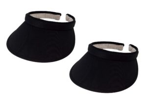 topheadwear sports cotton twill clip-on tennis golf sun visor 3.5 inch wide brim, 2 pack black