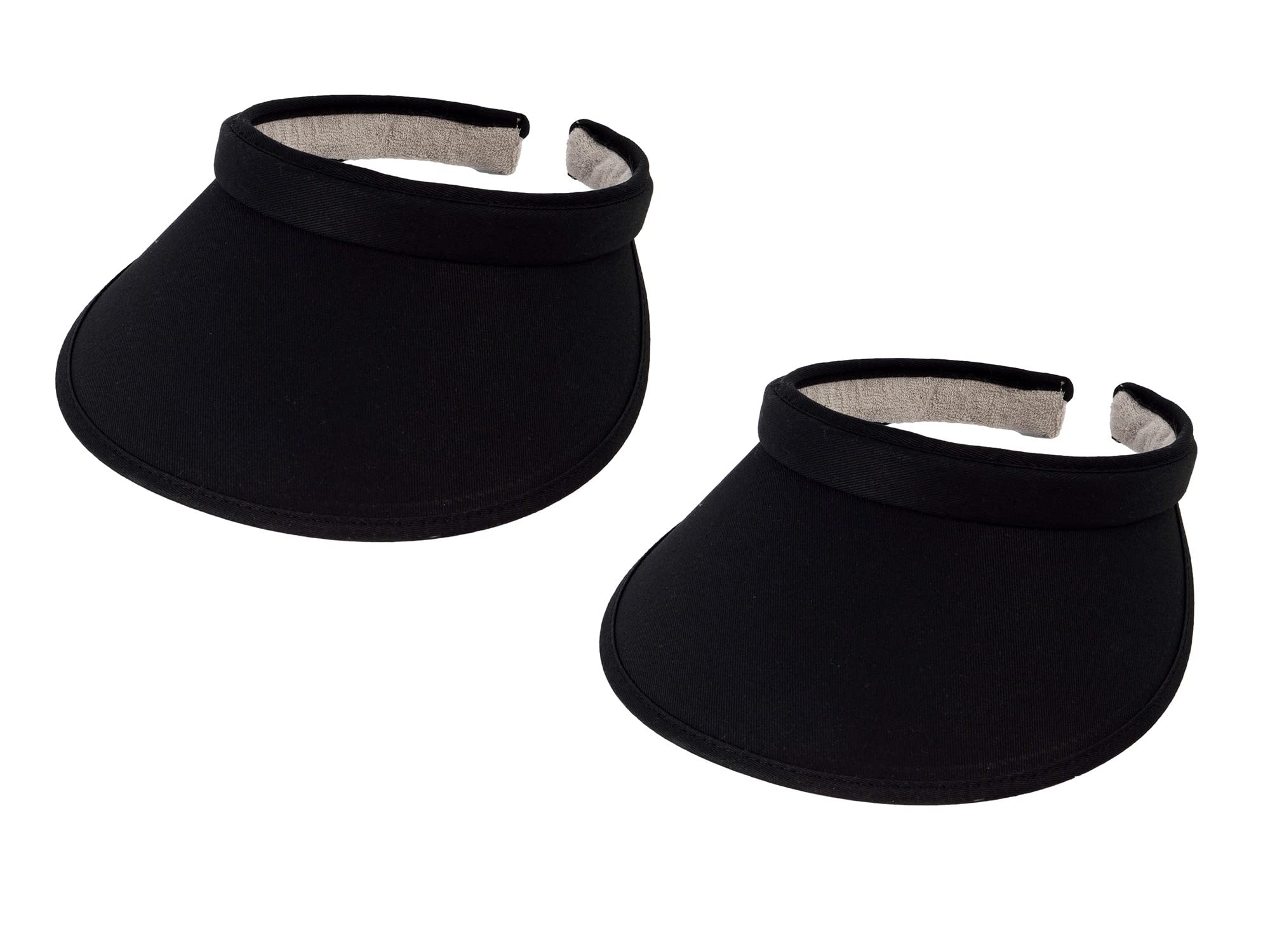 TopHeadwear Sports Cotton Twill Clip-On Tennis Golf Sun Visor 3.5 Inch Wide Brim, 2 Pack Black