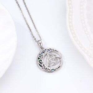 Odinstone Celtic Moon Necklace 925 Sterling Silver Good Luck Irish Jewelry Celtic Abalone Shell Pendant Necklace Witch Jewelry Charm