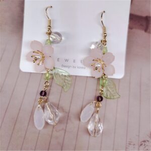 Korean Fashion Resin Sakura Leaf Drop Earring Cute Cherry Blossom Flower Petal Tassel Dangle Earring for Women Statement Holiday Party Jewelry-A cherry blossom