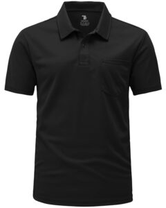 gopune men's short sleeve polo shirts quick dry outdoor regular fit golf shirts with pocket black,l