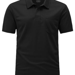 Gopune Men's Short Sleeve Polo Shirts Quick Dry Outdoor Regular Fit Golf Shirts with Pocket Black,L