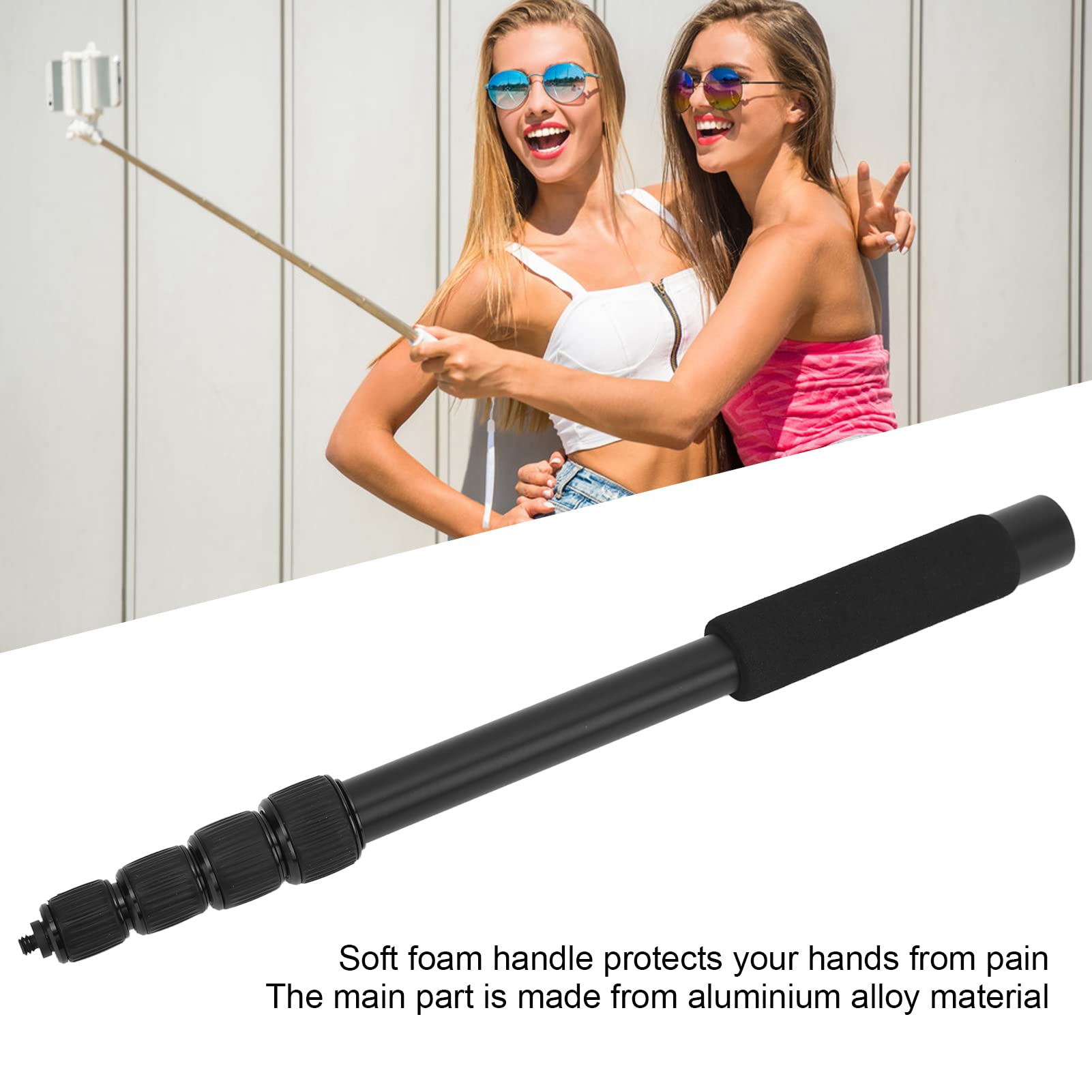 Portable Mic Boom Pole Arm, Stretchable Handheld Microphone Holder Pole, Soft Foam Handle Mic Extension Arm with Universal 1/4" Interface, 3kg Load (5 Knots)