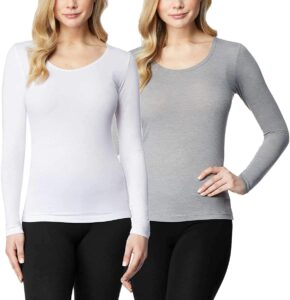 32 degrees women's 2 pack ultra light thermal baselayer scoop top, white/cloud cover, small