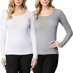 32 Degrees Women's 2 Pack Ultra Light Thermal Baselayer Scoop Top, White/Cloud Cover, Small