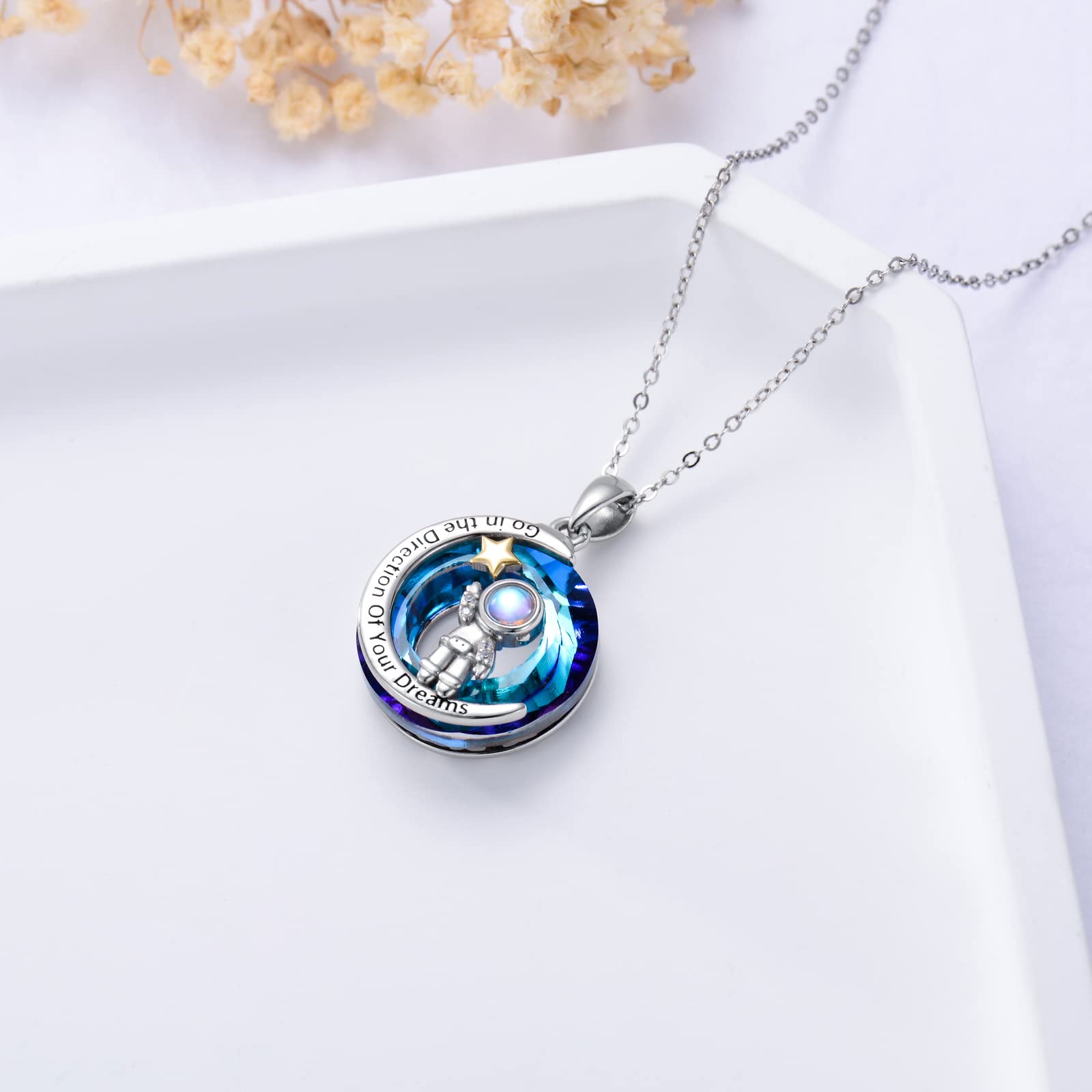 Space Gifts Moon Astronaut Necklace 925 Sterling Silver Crystal Astronaut Spaceman Space Jewelry Christmas Gifts for Women Mother Mom