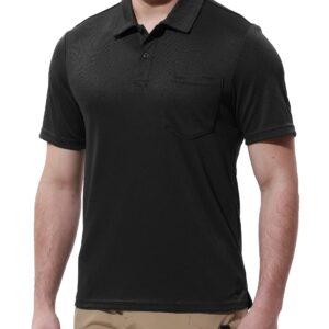 Gopune Men's Short Sleeve Polo Shirts Quick Dry Outdoor Regular Fit Golf Shirts with Pocket Black,L