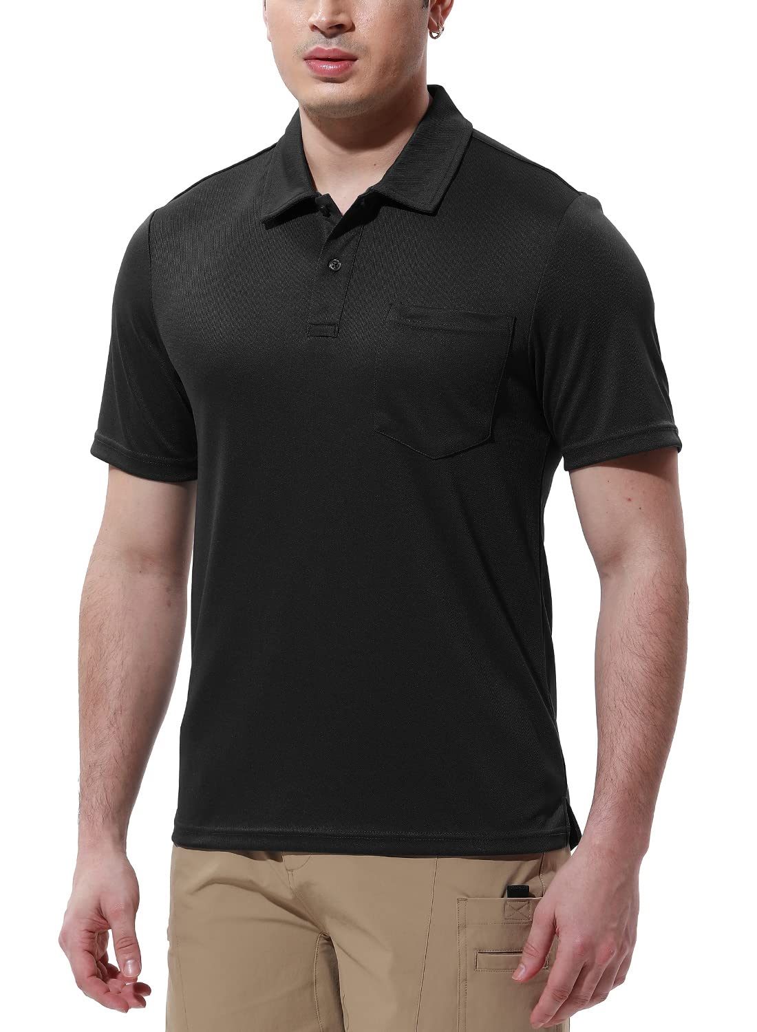 Gopune Men's Short Sleeve Polo Shirts Quick Dry Outdoor Regular Fit Golf Shirts with Pocket Black,L