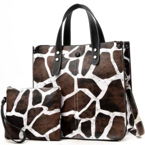 leopard print tote bag women animal print pu leather handbags ladies shoulder bags totes purse clutch wallet satchel style handbags 2 pcs set-deer pattern