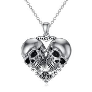 Plesitep Skull Necklace Sterling Silver Skull Pendant Necklace Gothic Jewelry for Women Halloween