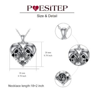 Plesitep Skull Necklace Sterling Silver Skull Pendant Necklace Gothic Jewelry for Women Halloween