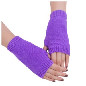 fingerless knitted gloves for women winter warm mittens wrist warmers stretchy gloves (purple, one size)