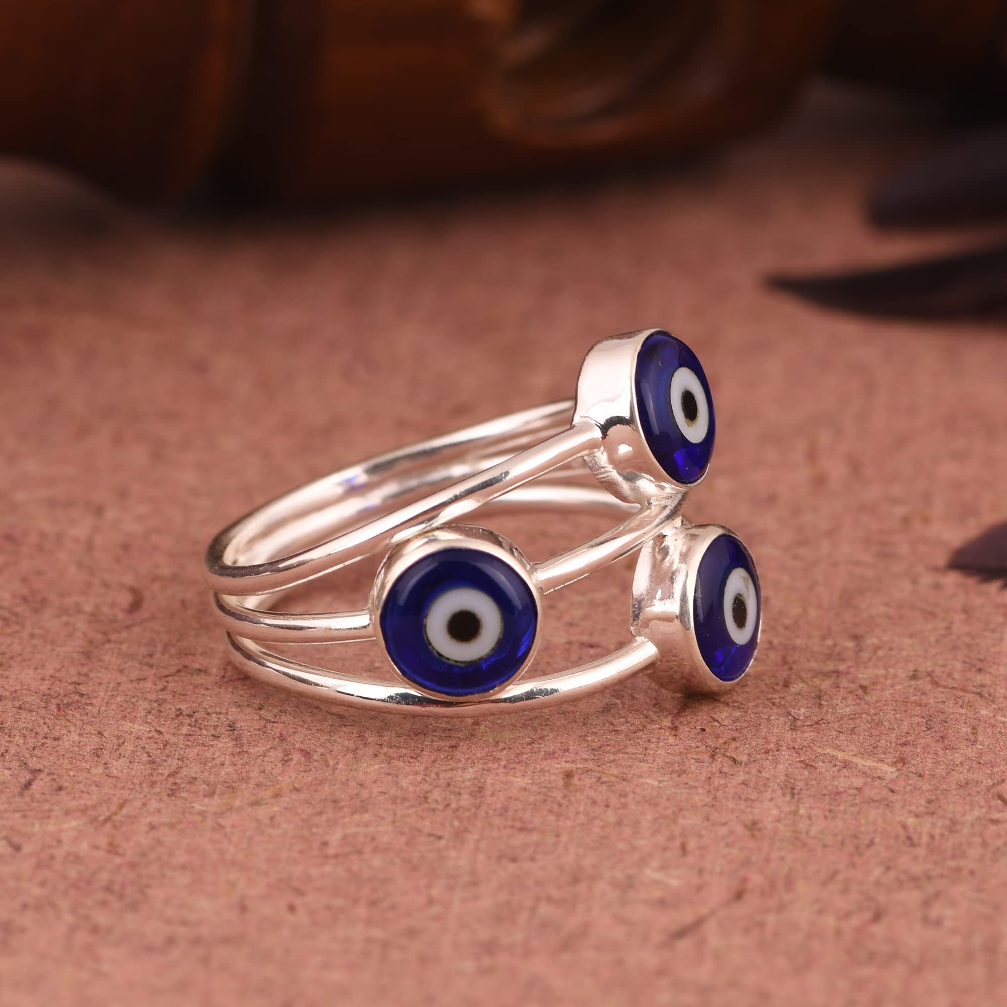 DHRUVANSH CREATIONS Evil Eye Ring, 925 Sterling Silver Evil Eye Rings for Women, Minimalist Blue Evil Eyes Ring Lucky Jewelry Gifts (6)