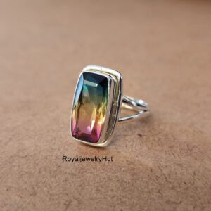 Multi Color Tourmaline Quartz Ring, 925 Solid Sterling Silver Ring, Handmade Boho Ring, Gemstone Ring, Gift for Her, Women Ring, All Ring US Size (10)